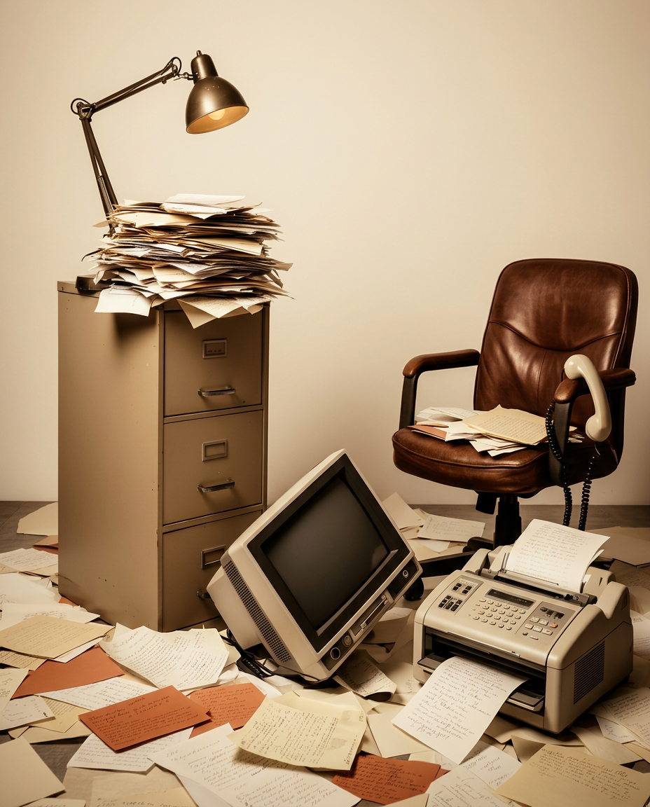 Homme à son bureau entouré de papiers